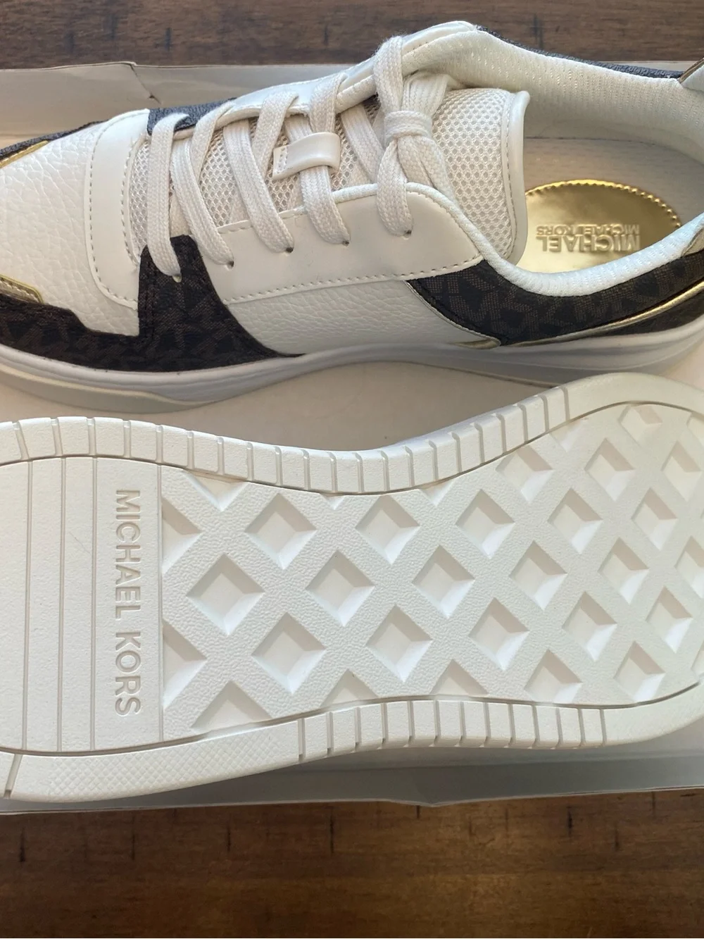 Michael Kors Lexi Mixed-Media Sneakers & Gold Accents